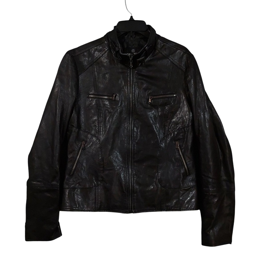 Vera Pelle Jacket Mens 50 Black Real Leather‎ Moto Biker Zip Made In Italy
